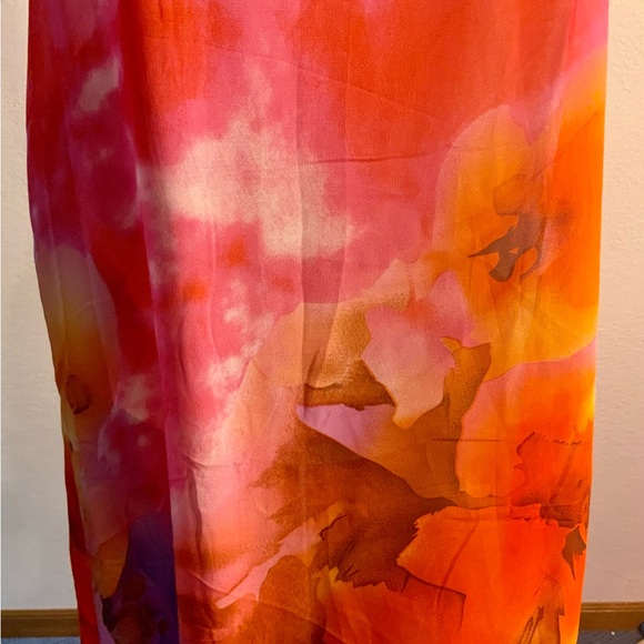 Women’s dress tie dye watercolor-abstract prnt asymmetrical hi-low chiffon S M L - Picture 4 of 4